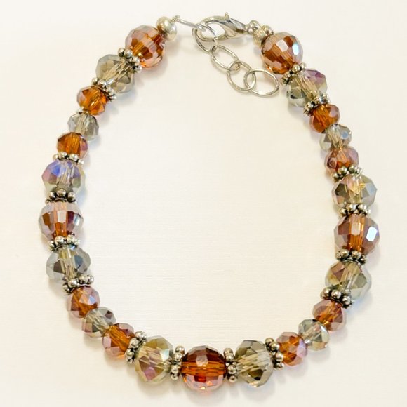 Dark Honey Amber & Grey Lustre Bead Bracelet - Picture 3 of 3